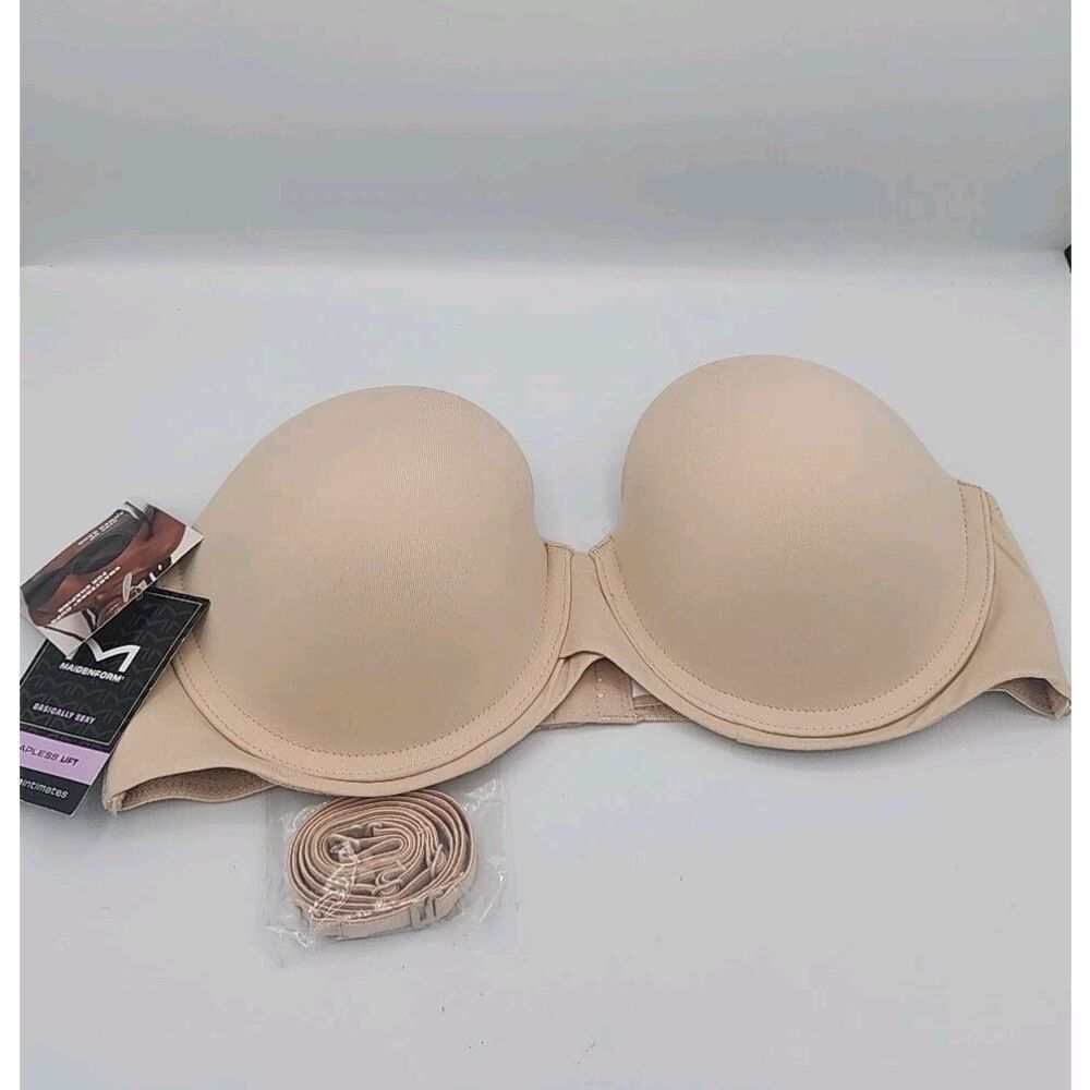 Maidenform Strapless Lift Bra Womens Size 34C Beige Push Up Underwire Padded